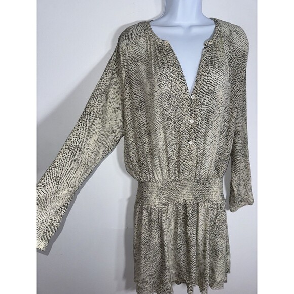 Rails Jasmine Mini Dress Cream Snakeskin Women's Large Smocked Waist V-Neck - Picture 5 of 14